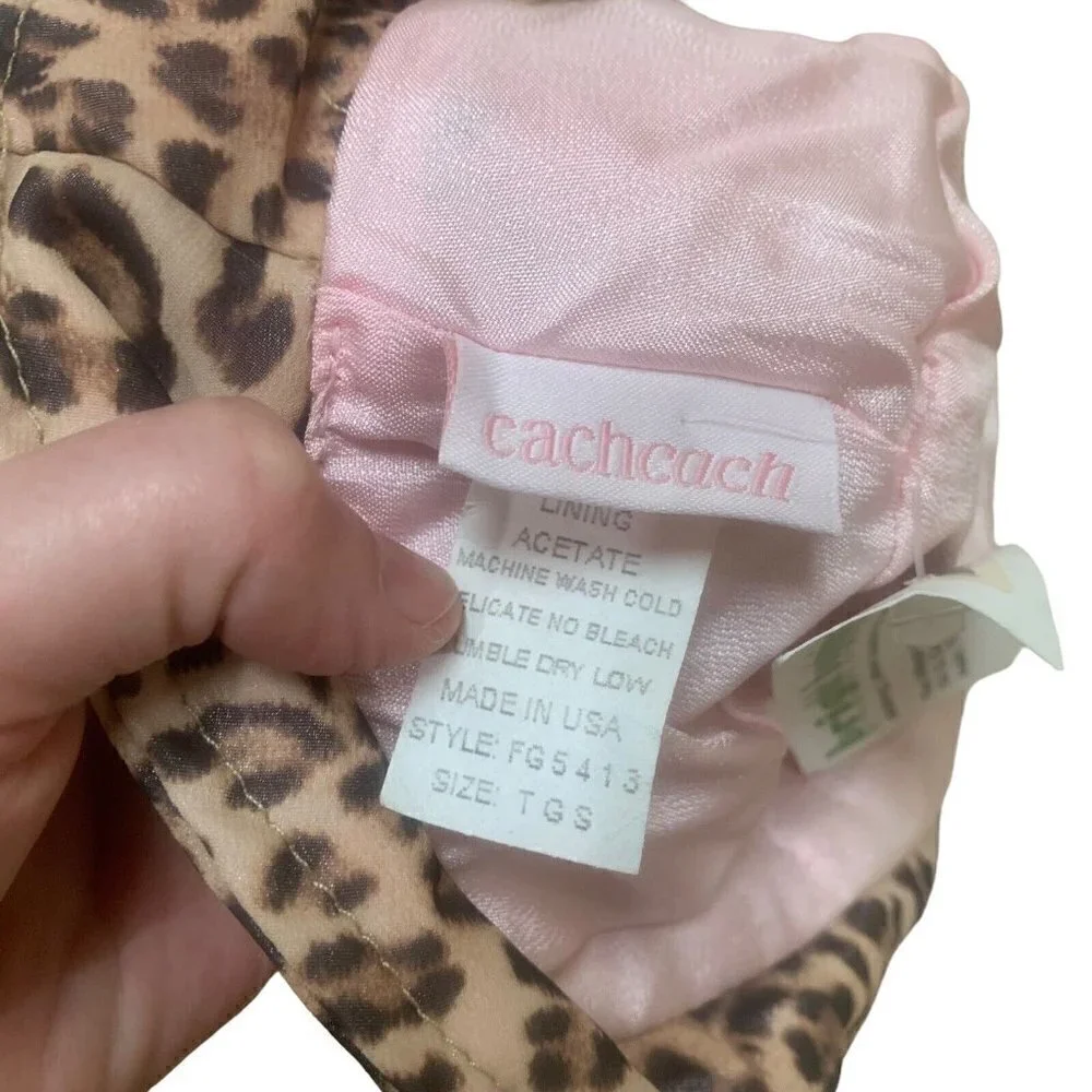 CachCach Toddler Girl's Cloche Hat Small Leopard Print Polyester with Bow NWT
